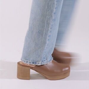 Intentionally Blank brown leather and wood clog